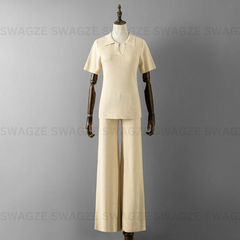 Beige Bloom Ribbed Co-Ord Set