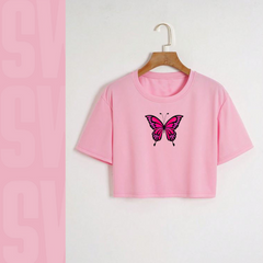 Pink Butterfly Crop Tee
