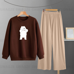 Winter Combo ( dancing panda ) with Beige Flapper Trouser