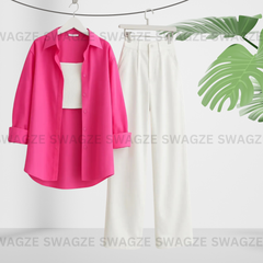 Combo Wear (Pink shirt with White wide leg jeans )