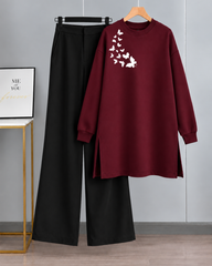Long Fleece Sweatshirt Side Pocket with Black Flapper Trouser (Butterfly Bunch M01)