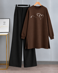 Long Fleece Sweatshirt Side Pocket with Black Flapper Trouser (Hearts Bunch BR01)