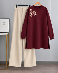 Long Fleece Sweatshirt Side Pocket with Beige Flapper Trouser (Bunch M02)