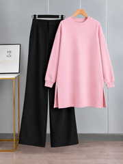 Long Fleece Sweatshirt Baby Pink with Black Flapper Trouser (Pocket Sweatshirt)