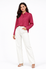 Combo Wear (Pink shirt with White wide leg jeans )
