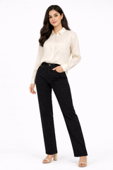 Combo Wear (Beige shirt with Black wide leg jeans )