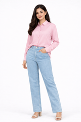 Combo Wear (Baby Pink shirt with Skyblue wide leg jeans)