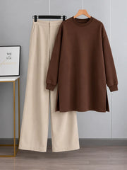 Long Fleece Sweatshirt Brown with Beige Flapper Trouser (Pocket Sweatshirt)