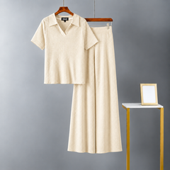 Beige Bloom Ribbed Co-Ord Set
