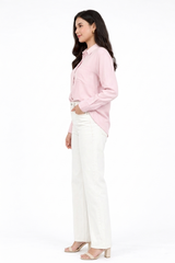 Combo Wear (Baby pink shirt with White wide leg jeans )