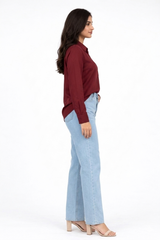 Combo Wear (Maroon shirt with Skyblue wide leg jeans)