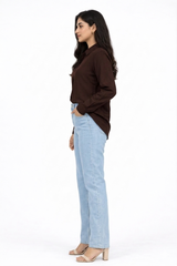 Combo Wear (Brown shirt with Skyblue wide leg jeans)