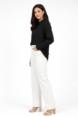 Women’s Solid Button-Down Shirt – Black Casual Long Sleeve Top