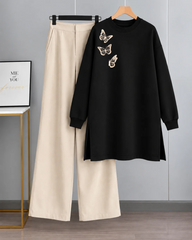 Long Fleece Sweatshirt Side Pocket with Beige Flapper Trouser (Hearts Bunch B01)