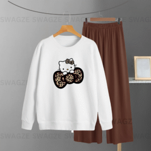 Winter Combo(cute kitty) white with brown flapper trouser