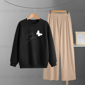 Winter Combo(butterfly heart) black with beige flapper trouser
